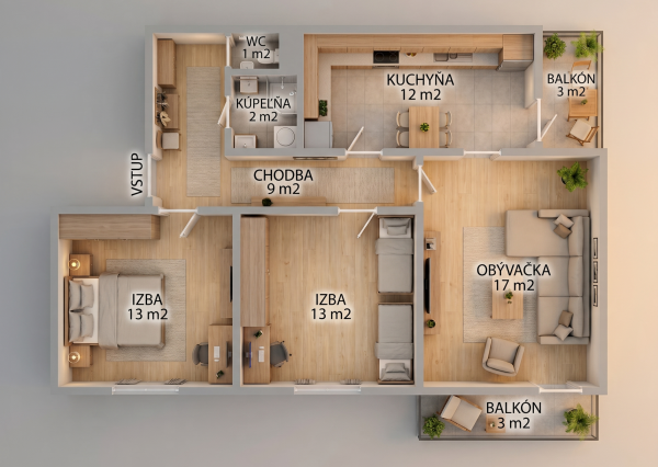NEWDAY | NA PREDAJ | zrekonštruovaný 3-izbový byt s lodžiou, balkónom a s výhľadom na hrad | Trenčín – Hodžova | úžitková plocha 71 m²